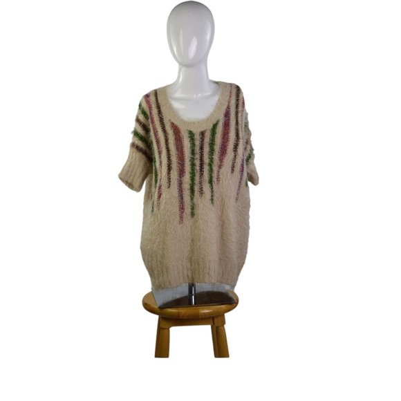 Dex Women sz S Fuzzy Hairy Shirt Chunky Light Brown Multicolor Neckline - Picture 2 of 10